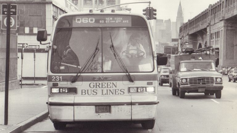 Old NYC bus photos: Take a drive down the streets of NYC history 19 The Green Bus Lines Q60 drives down Queens Boulevard on March 17, 1987.