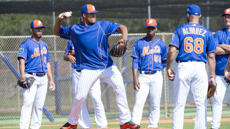 Mets pitcher Jeurys Familia throws during a spring training workout on Monday, Feb. 22, 2016 in Port St. Lucie, Fla.