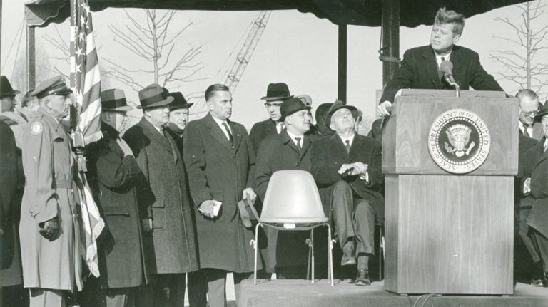 President John F. Kennedy attends the December 1962 groundbreaking of the Worlds Fair in Flushing.