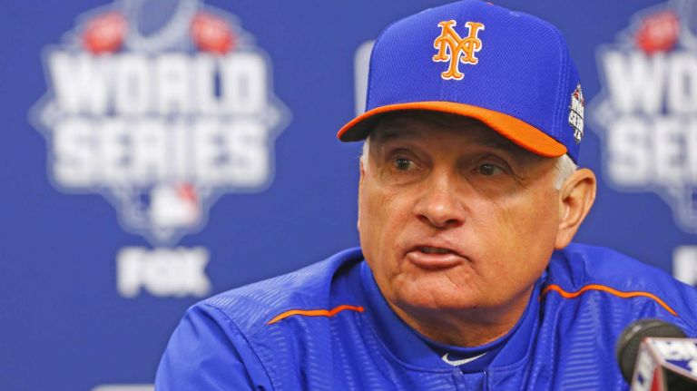 New York Mets manager Terry Collins (10) speaks to the media before Game 3 of the World Series against the Kansas City Royals at Citi Field on Friday, Oct. 30, 2015.