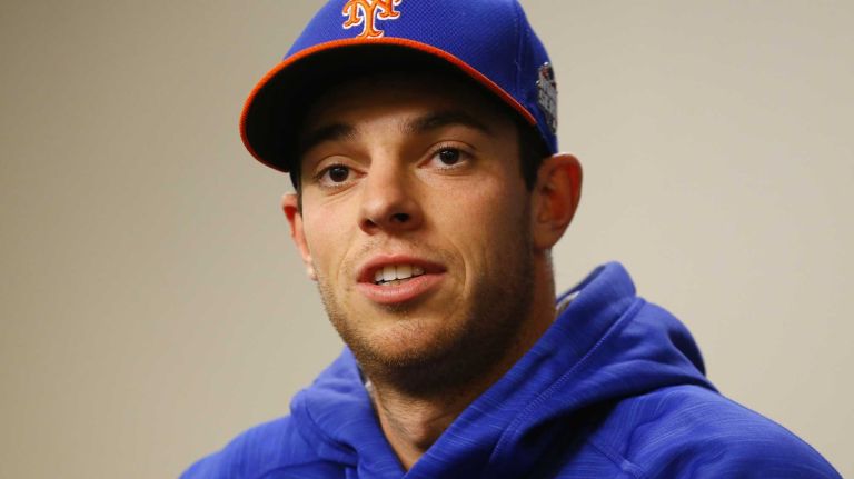 New York Mets starting pitcher Steven Matz (32) speaks to the media before Game 3 of the World Series against the Kansas City Royals at Citi Field on Friday, Oct. 30, 2015.