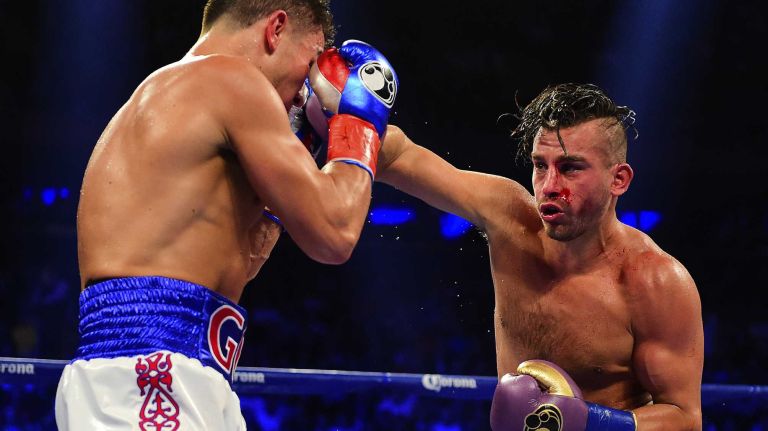 Middleweight Gennady Golovkin is punched by David Lemieux during World Championship Boxing at Madison Square Garden in New York, New York on Sunday, Oct 18, 2015.