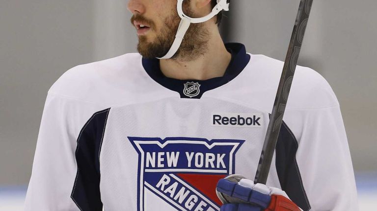 James Sheppard of the Rangers looks on during practice on Thursday, May 28, 2015 at the MSG Training Center in Greenburgh, N.Y.