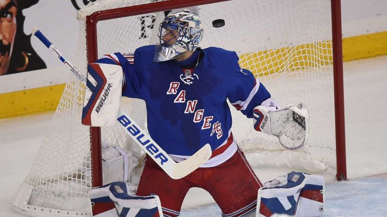 A shot from Washington Capitals (8) Alex Ovechkin sails behind New York Rangers goalie (30) Henrik Lundqvist to score during the first period of Game 1 of the Eastern Conference semifinals in the Stanley Cup playoffs at Madison Square Garden on Thursday, April 30, 2015.
