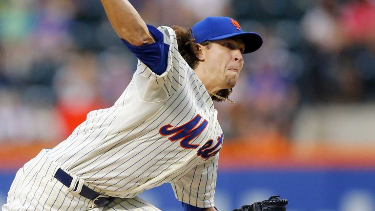 Jacob deGrom of the Mets pitches against the San Francisco Giants at Citi Field on Saturday, Aug. 2, 2014.