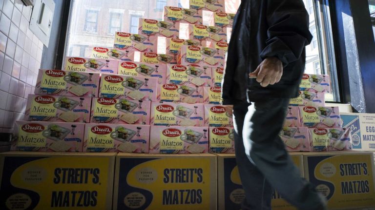 Boxes of matzo are stacked up in the storefront shop at Streit's Matzo Factory on Rivington Steet in Manhattan on Monday, March 9, 2015. The factory, a long-established part of the Lower East Side since 1925, is planning to leave the spot by this summer.