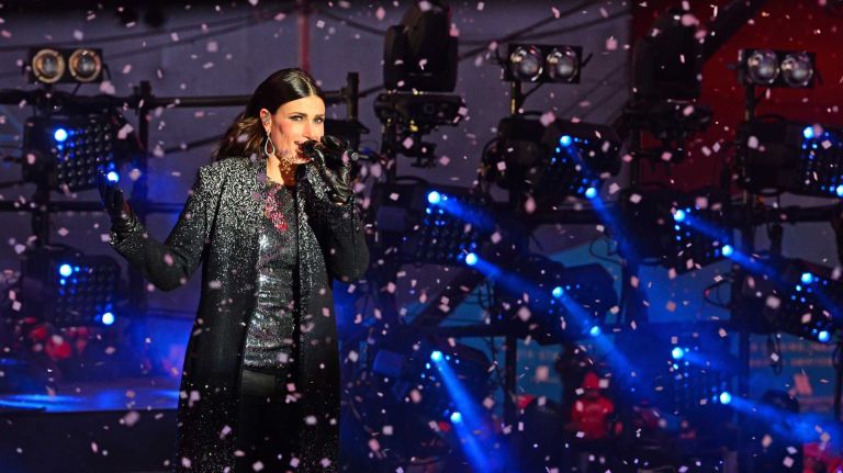 Idina Menzel performs on the countdown stage in Times Square for New Year's Eve on Wednesday, Dec. 31, 2014.