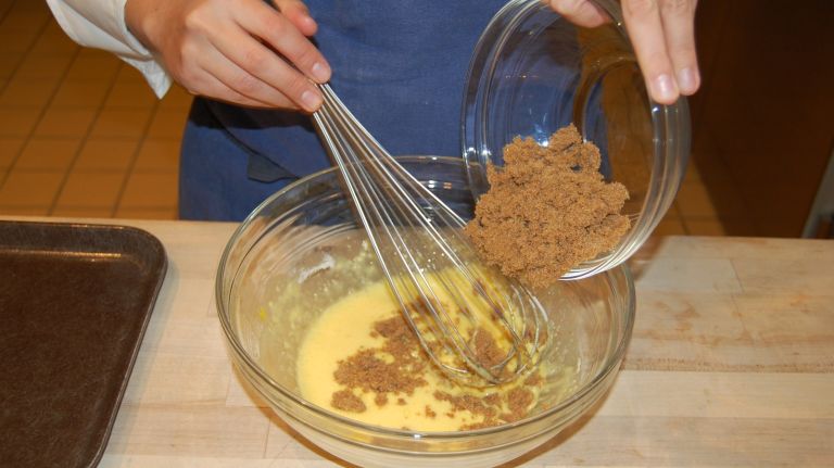 Bouchon Bakery's Simple Thanksgiving Pumpkin Pie recipe 24 <p>Slowly pour in the sugar and whisk together until fully combined with mixture. Do the same with pumpkin, spices and buttermilk.</p> <p>Lastly, whisk in the butter until fully incorporated and smooth.</p>