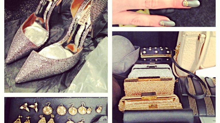 Backstage at New York Fashion Week 15 Shoes and accessories glitter backstage at Badgley Mischka.