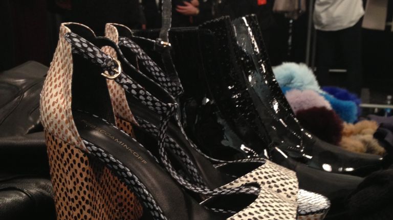 Backstage at New York Fashion Week 18 Shoes are lined up backstage before models get dressed for the Rebecca Minkoff show.