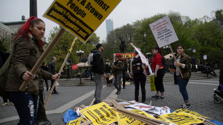 May Day protests: Photos of the 2017 NYC demonstrations 31 People gather in Union Square Park for May Day demonstrations on Monday, May 1, 2017. May Day, also called International Workers' Day, dates to 1886 when about 300,000 workers across the country walked off their jobs to demand better working conditions.