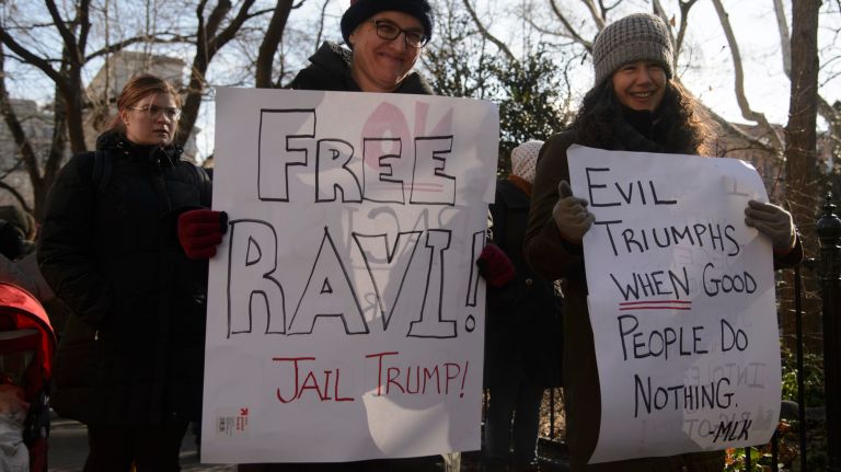 Immigration rights activists participate in a Jericho walk in Washington Square Park in Manhattan, Monday, Jan. 15, 2018.