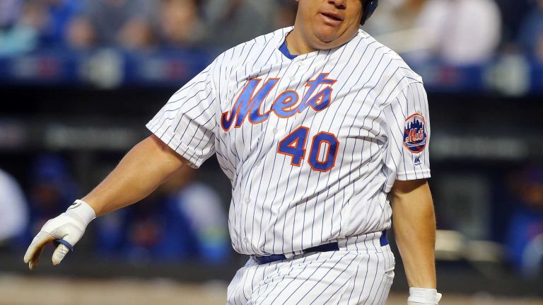 Mets vs. Braves 28 Bartolo Colon #40 of the New York Mets swings and misses in the first inning against the Atlanta Braves at Citi Field on Monday, May 2, 2016.