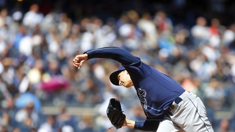 Yankees vs. Rays 101 Blake Snell #4 of the Tampa Bay Rays pitches against the New York Yankees at Yankee Stadium on Saturday, April 23, 2016 in the Bronx Borough of New York City.