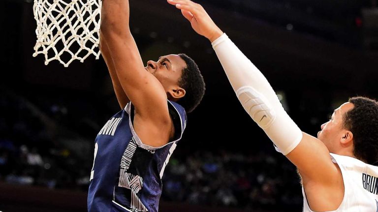 Georgetown guard Kaleb Johnson (32) attempts a lay up against Villanova during the Big East Tournament at Madison Square Garden on Thursday, March 10, 2016.