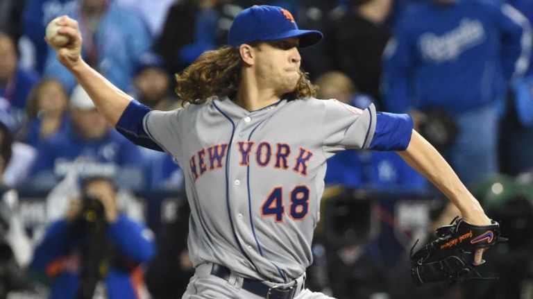 World Series Game 2: Mets vs. Royals 63 New York Mets starting pitcher Jacob deGrom (48) delivers the pitch in first inning during Game 2 of the World Series against the Kansas City Royals at Kauffman Stadium on Wednesday, Oct. 28, 2015.