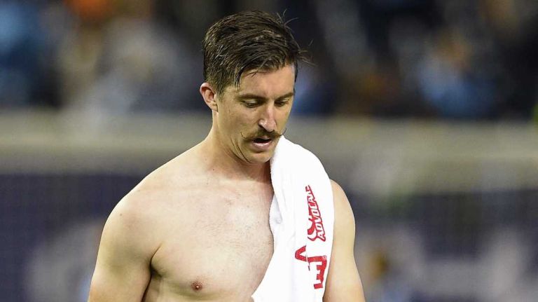 New York City FC vs. Sounders 21 New York City FC defender Jeb Brovsky (5) walks off the field after being defeated by the Seattle Sounders FC in an MLS game at Yankee Stadium on Sunday, May 3, 2015.