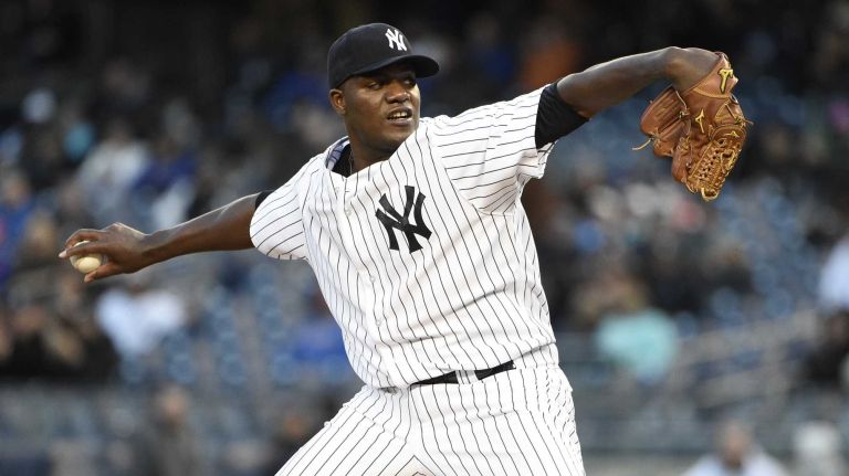 New York Yankees starting pitcher Michael Pineda delivers against the New York Mets in the first inning of a baseball game at Yankee Stadium on Friday, April 24, 2015.