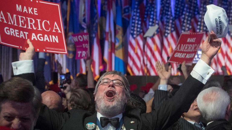 Donald Trump NYC election party at the New York Hilton Midtown: See photos 5 A Trump supporters cheer after hearing Trump won Florida at presidential candidate Donald Trumps' Election Night Party at the Hilton Midtown Hotel in New York City, Tuesday Nov. 8, 2016.