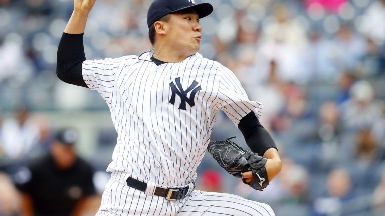 Yankees vs. Rays 102 Masahiro Tanaka #19 of the New York Yankees pitches in the first inning against the Tampa Bay Rays at Yankee Stadium on Saturday, April 23, 2016 in the Bronx Borough of New York City.