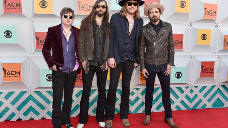A Thousand Horses band members, from left, Bill Satcher, Graham DeLoach, Michael Hobby and Zach Brown arrive for the 51st Academy of Country Music Awards at MGM Grand Garden Arena in Las Vegas on Sunday, April 3, 2016.