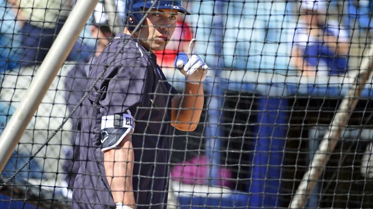 New York Yankees spring training 2016 114 New York Yankees Jacoby Ellsbury takes batting practice during Spring Training at George M. Steinbrenner Field in Tampa Florida. Feb. 28, 2016