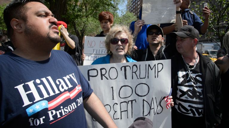 May Day protests: Photos of the 2017 NYC demonstrations 36 President Trump supporters shout at adversaries gathered in Union Square Park for May Day demonstrations on May 1, 2017.