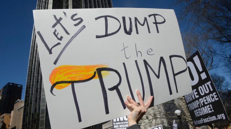 Not My Presidents Day rally: Photos from Columbus Circle protest 52 Signs are held up at the Not My Presidents Day rally in Columbus Circle on Feb. 20, 2017.