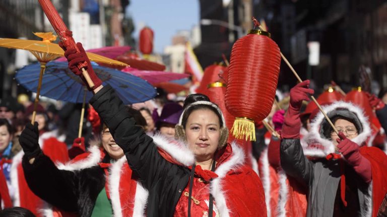 Participants and spectators welcome the Year of the Monkey, which began Monday, Feb. 8, 2016, during the annual Lunar New Year Parade in Manhattan's Chinatown on Sunday, Feb. 14, 2016. The monkey is the ninth of the 12-year cycle of animals that appear in the Chinese zodiac related to the Chinese calendar. 