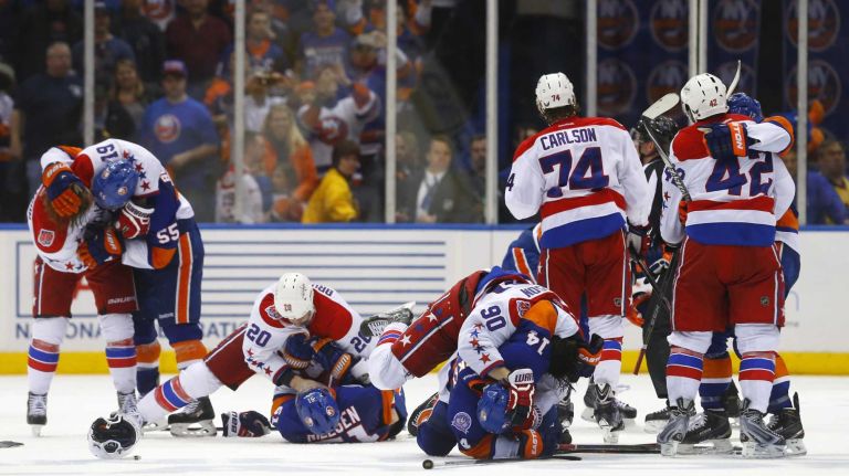 Eastern Conference quarterfinals Game 6: Islanders vs. Capitals 92 The New York Islanders and the Washington Capitals mix it up after the final buzzer of Game 6 of the Eastern Conference quarterfinals at Nassau Coliseum on Saturday, April 25, 2015.