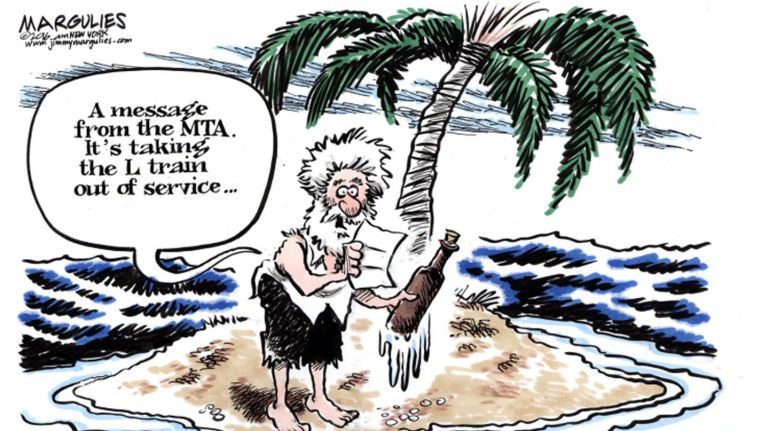 Jimmy Margulies cartoon about the shutdown of L subway trains.