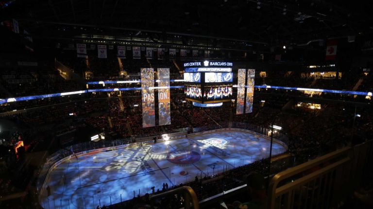 Barclays Center is filled as the teams are announced in Game 3 of the Eastern Conference semifinals between the New York Islanders and the Tampa Bay Lightning on Tuesday, May 3, 2016 at Barclays Center.