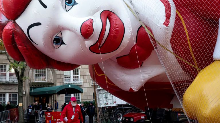 The Ronald McDonald balloon is inflated and anchored on the Upper West Side on Wednesday, Nov. 23, 2016, a day before the 90th Macy's Thanksgiving Day Parade in Manhattan.