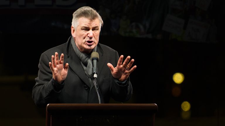 Actor Alec Baldwin impersonates Donald Trump at the 