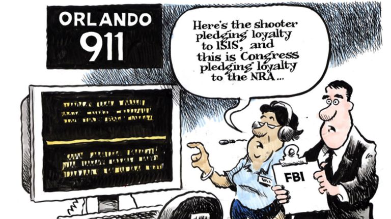 Jimmy Margulies' cartoon about calls to the 911 operator in Orlando, Fla.
