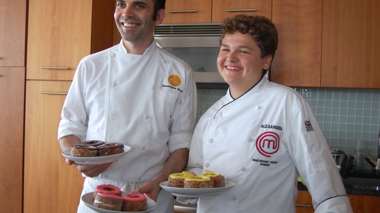 Dominique Ansel and Alexander Weiss show off their Cronuts. 
