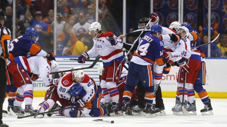 Eastern Conference quarterfinals Game 6: Islanders vs. Capitals 93 The New York Islanders and the Washington Capitals mix it up after the final buzzer of Game 6 of the Eastern Conference quarterfinals at Nassau Coliseum on Saturday, April 25, 2015.