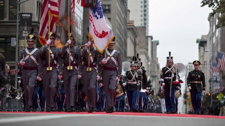 Participants march in the 96th annual New York City Veterans Day Parade in lower Manhattan on Wednesday, Nov. 11, 2015.