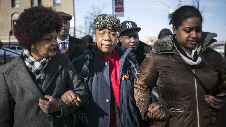 National Action Network's Staten Island President Cynthia Davis,  Gwen Carr and Erica Garner leave Supreme Court in Staten Island on February 5, 2015. 