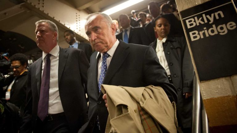 'Broken-windows' is due for repairs 2 Mayor Bill de Blasio and Police Commissioner William Bratton ride the subway from City Hall to Union Square and holds an availability at Transit District 4, Thursday, Sept. 25, 2104.