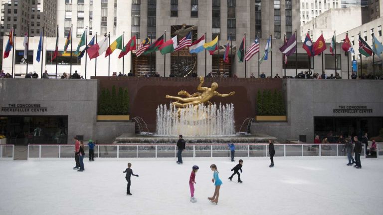 The Rink at Rockefeller Center opens October 13 1 Ice skaters skate at the ice rink at Rockefeller Center in Manhattan. (Oct 14, 2013)
