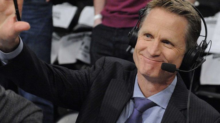 Steve Kerr is seen at court side at Game 4 between the Nets and Raptors in their first-round playoff series at Barclays Center on Sunday, April 27, 2014.