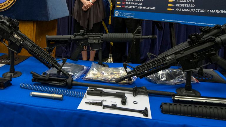 Debate limits on 'ghost gun' kits in New York State 2 Untraceable weapons -- also known as "ghost guns" are displayed at a news conference on June 26, 2015.
