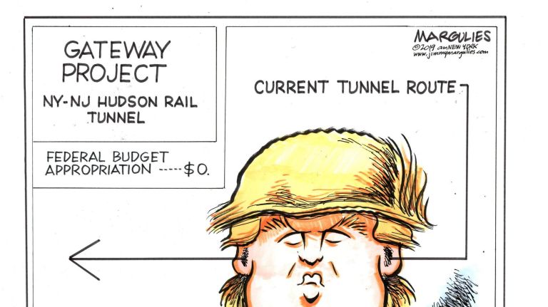 Jimmy Margulies cartoon on lack of federal funding for the Gateway project.