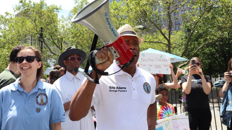 Brooklyn Borough President Eric L. Adams helped&nbsp;lead Sunday's march across the Brooklyn Bridge.