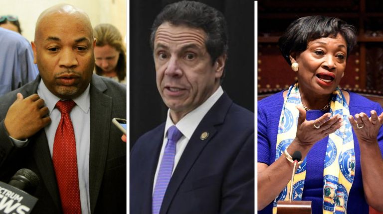 This composite photo shows Assembly Speaker Carl Heastie (D-Bronx), Gov. Andrew M. Cuomo and Senate Majority Leader Andrea Stewart-Cousins (D-Yonkers)