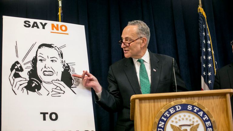 Chuck Schumer doesn't like robocalls 1 Schumer takes on robocalls again, and may he prosper.
