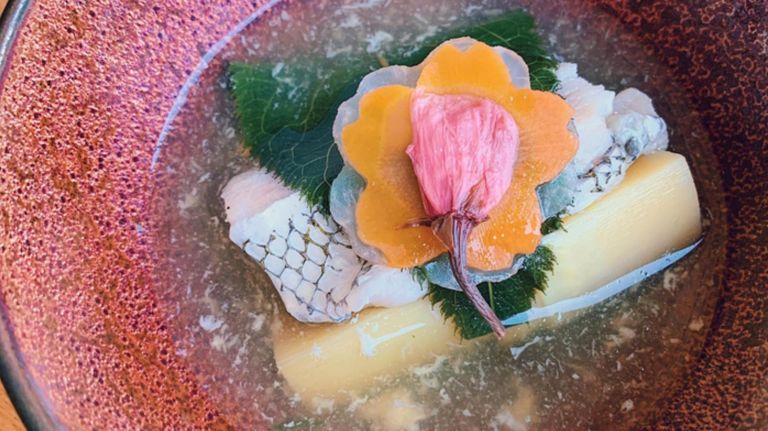NYC restaurant menus are blooming with edible flowers this spring 5 A sakura flower and leaf at Shuraku.