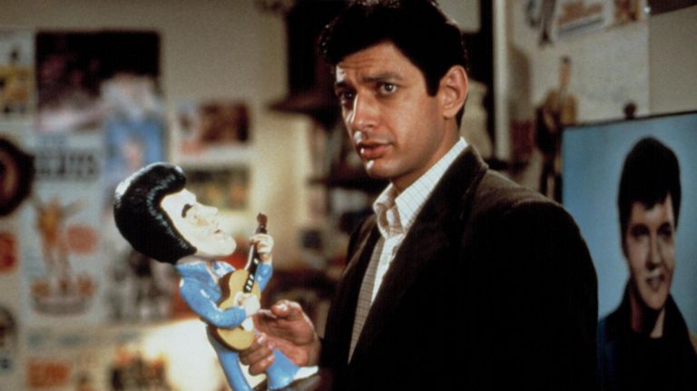 Jeff Goldbum with a tiny Elvis in the 1985 film "Into the Night."