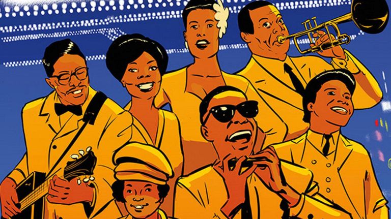 'Showtime at the Apollo' offers a graphic novel history of the storied Harlem venue 3 The cover to "Showtime at the Apollo: The Epic Tale of Harlem's Legendary Theater" features images of many of the huge stars who graced the Harlem stage.